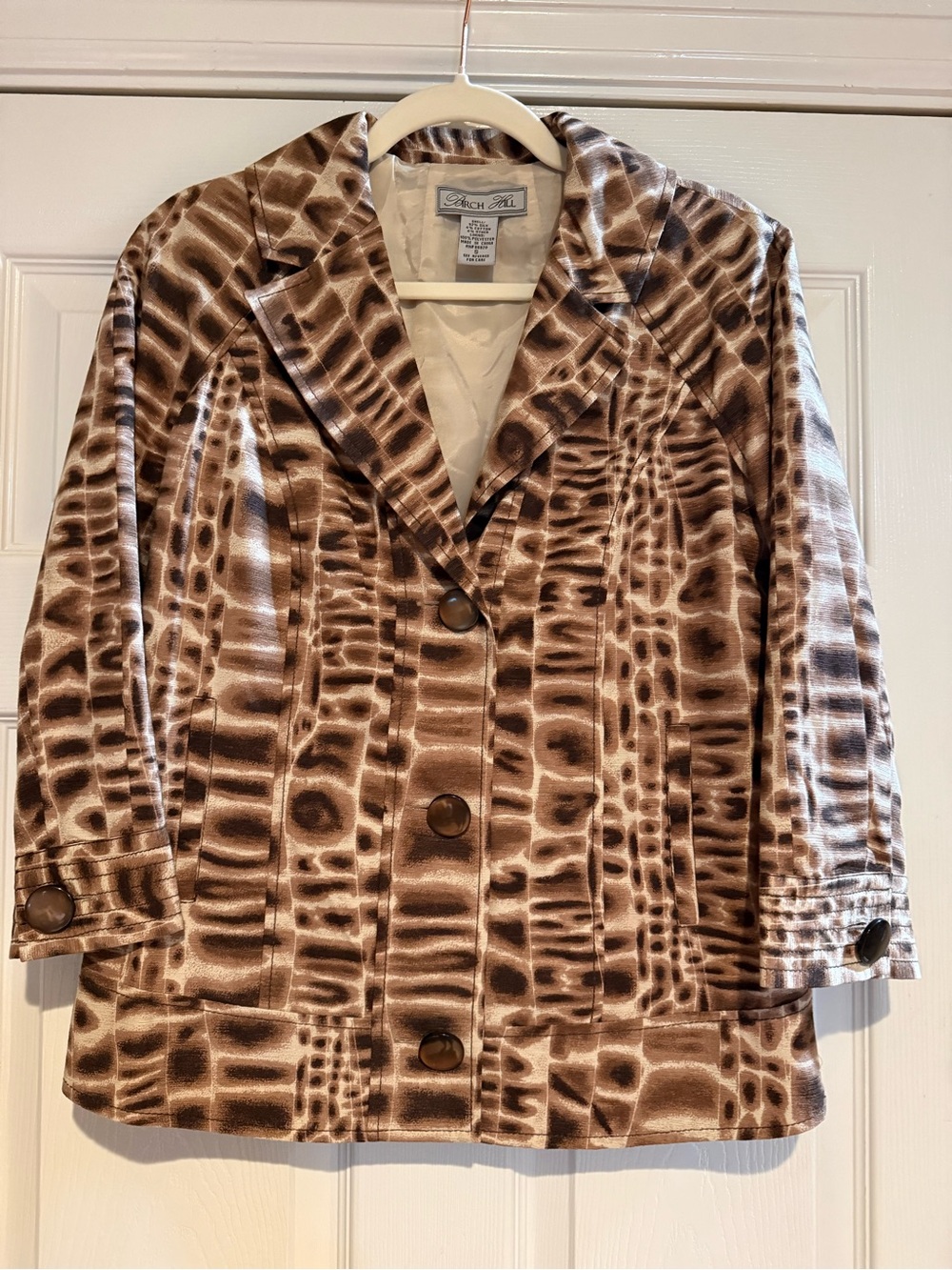 Birch Hill 97% Silk Croc Reptile Print Blazer Brown Y2K Small